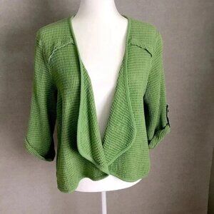 Focus Casual Life Green Waffle Weave Cropped Open Cardigan Size Small NWT